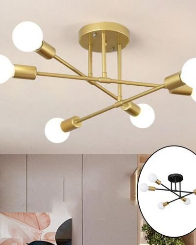 6 Light Chandelier Ceiling Light Lamp E27 For Living Room Black Golden