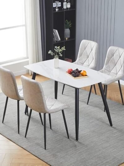 Btrpily 4 Set of Dining Chairs, Metal Frame Dining Chair for Kitchen Room,Technology Cloth Seat Chair for Living Room, Bedroom(Grey)