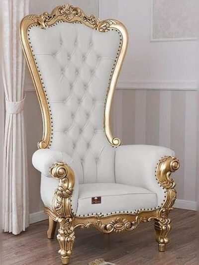 Elegant White and Gold Accent Chair – Luxurious Upholstery with Ornate Detailing | Royal Chair and Maharaja Chair for Sophisticated Decor