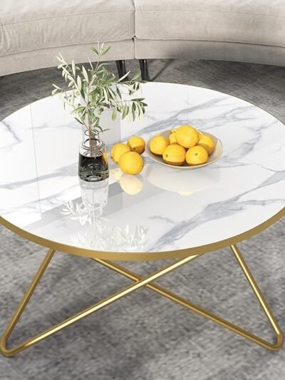 HLR Round Coffee Table with White Faux Marble Top