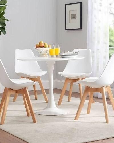 Luxury Dinning Round Table(Pole Base) +4 Foam Sitting Chairs