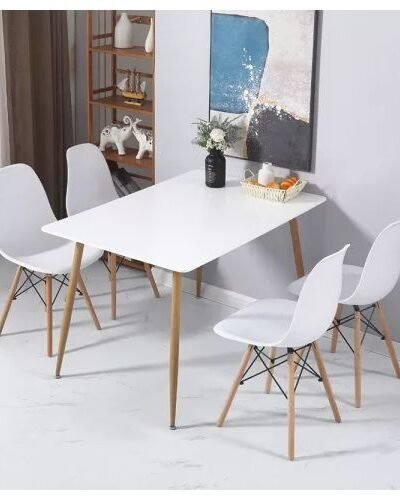 Rectangular Wooden Leg Dining Table + Sitting Wooden Chairs